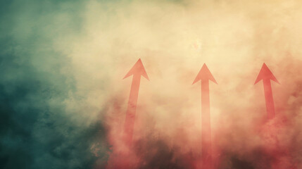 Fototapeta premium Abstract background with upward arrows in foggy atmosphere, symbolizing growth and progress. soft colors create dreamy effect, enhancing sense of aspiration
