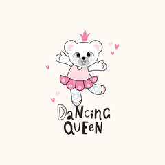 Beautiful cat vector illustration dancing joyfully with a magical background of hearts and stars
