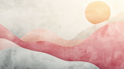 Abstract Pink Sunset Landscape Beige Texture Background Soft Pastel Hills