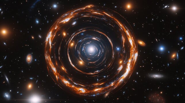 Cosmic Spiral in Deep Space with Bright Stars and Galaxies