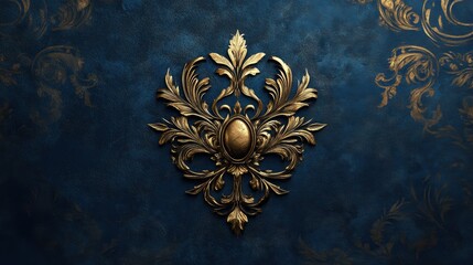 Gold Ornament Baroque Design Luxury Blue Background Elegant Decorative Vintage Antique