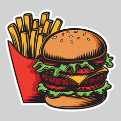 illustration of a fast food hamburger sticker for entrepreneurship