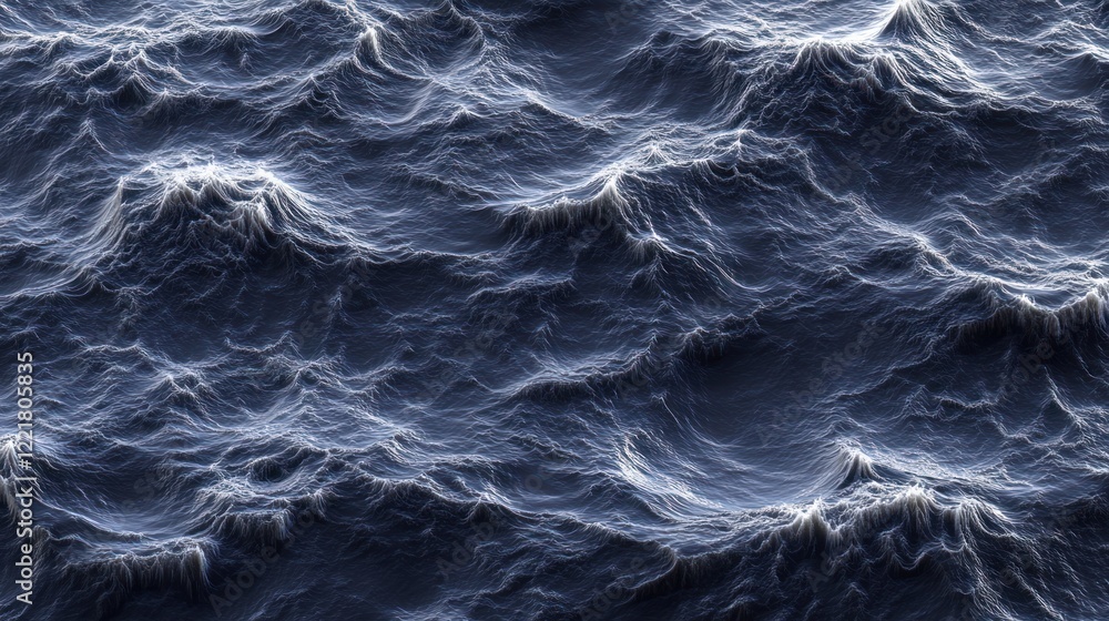 Poster abstract depiction of deep blue sea waves with light reflections creating a dynamic pattern