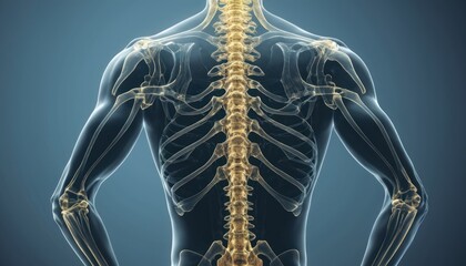 3D rendered illustration of a human body, showcasing the shoulder and back in a realistic anatomical pose, resembling a medical sculpture or mannequin model