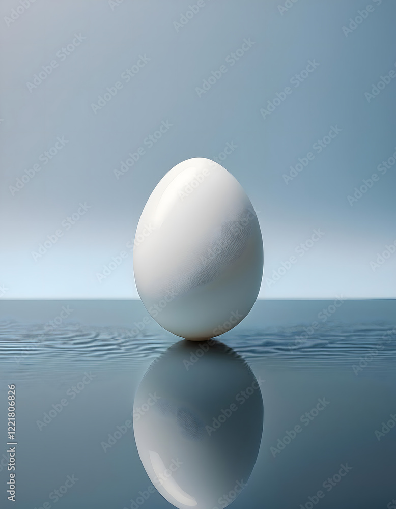 Aufkleber a white egg balanced on a reflective blue surface with a matching backdrop. a simple and minimalist 