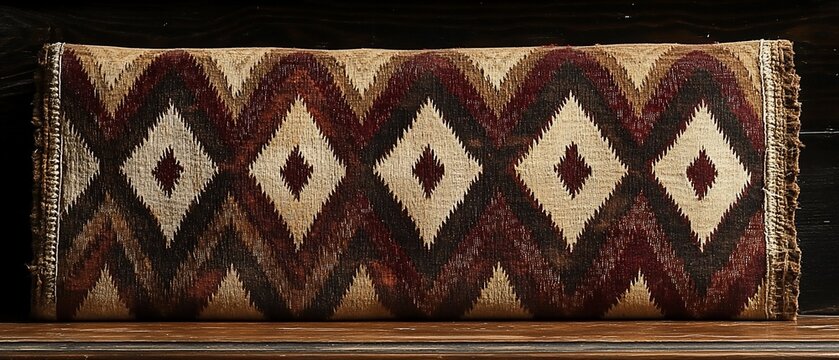 Geometric Throw Pillow with Southwestern Design on Wooden Surface