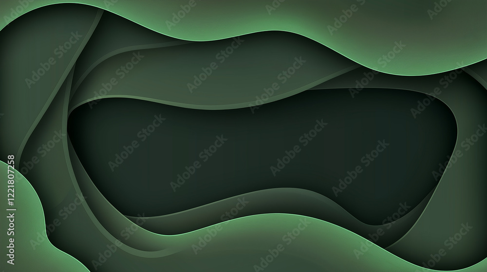 Aufkleber green abstract background with flowing paper cut shapes creating dynamic composition