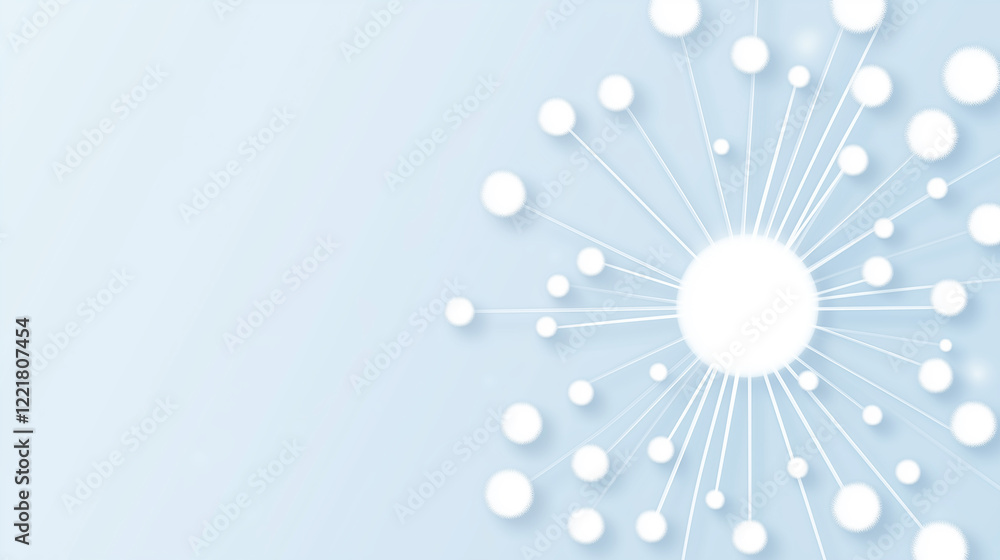 Poster Network hub connecting nodes in a growing data system on light blue background