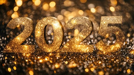 Sparkling 2025 New Year Gold Glitter Celebration