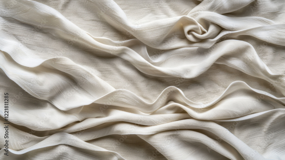 Poster Soft white fabric draped elegantly, showcasing delicate textures and flowing patterns. light plays gently on surface, creating serene and calming atmosphere