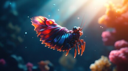 Obraz premium Metallic Mantis Shrimp in Underwater Paradise