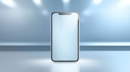Blank smartphone screen mockup on blue background, perfect for showcasing your mobile app or website design
