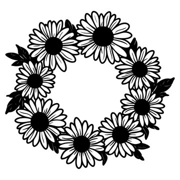 Linear daises flowers ring illustration daisy black vector