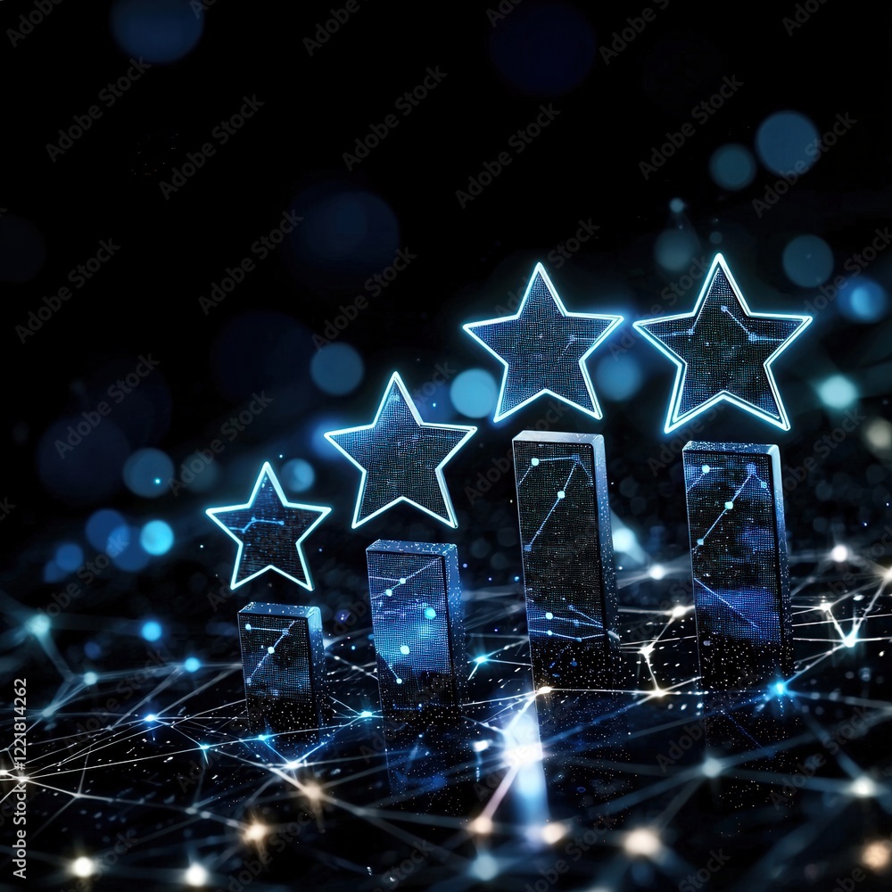Poster ratings visualization featuring stars glowing on a graph