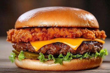 Crispy Chicken Burger, Cheese, Lettuce, Close-up