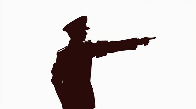 silhouette officer pointing, dark brown uniform clip art preview