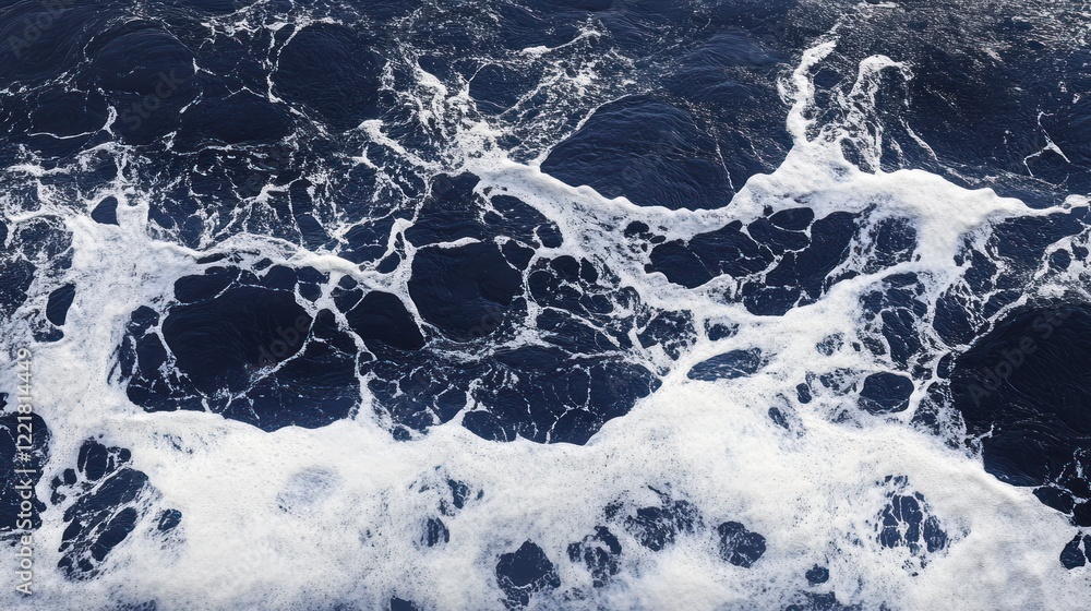 Aufkleber dramatic overhead view of ocean waves and foaming patterns in deep blue waters