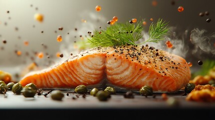 Deliciously Steamed Salmon Fillet Warm Light Culinary Photography. AI Generated