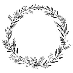 Minimal leaf wreath illustration black white vector