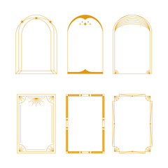 Luxurious geometric art deco frame collection with gold accents, featuring intricate borders, symmetrical patterns, and elegant vintage aesthetics.