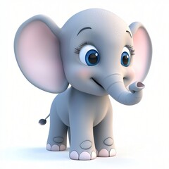 Fototapeta premium Adorable Baby Elephant Cartoon Character 3D Render Cute Gray Elephant Calf