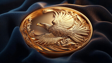 A Bald Eagle Coin Resting on a Bed of Gold Leaves