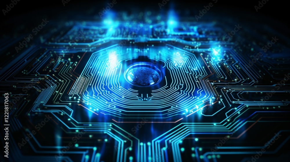 Aufkleber futuristic glowing circuit board technology background with central processing unit