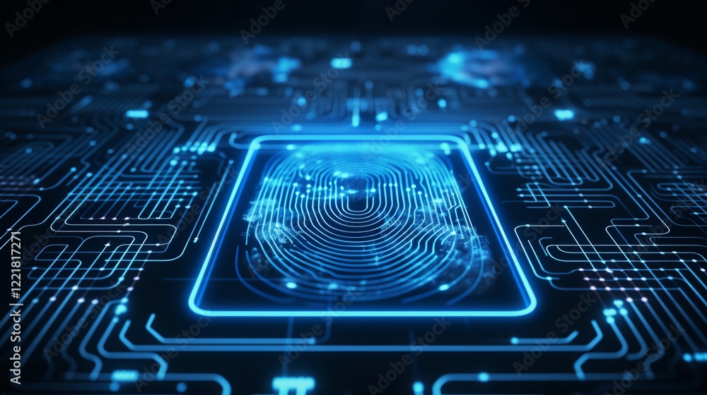 Poster futuristic digital fingerprint biometric security system abstract circuit board technology