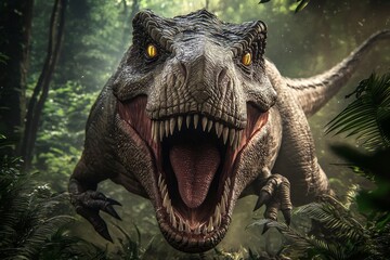 Obraz premium A striking jungle landscape serves as the backdrop.