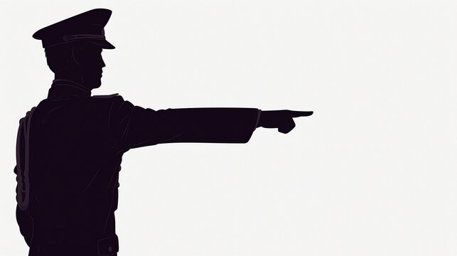 silhouette officer pointing, black and white clip art preview