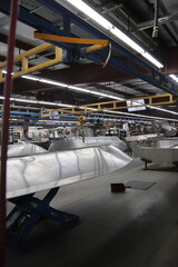 Interior of an aluminum boat making factory near Ottertail, Minnesota