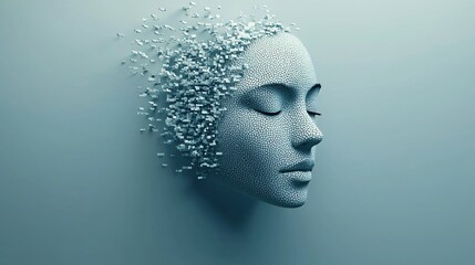 Abstract Pixelated Female Face Disintegrating Digital Art Technology Concept