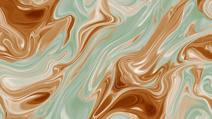 Obraz premium Abstract Liquid Marble Texture in Earthy Tones of Brown, Beige, and Green