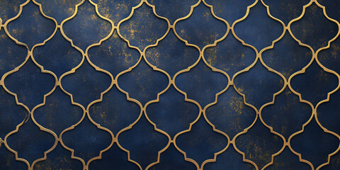 Golden Ramadan Patterns on Deep Blue Textured Background