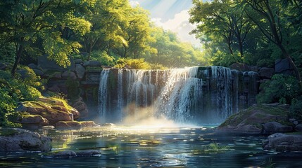 密林の中に隠れた滝のシーン1