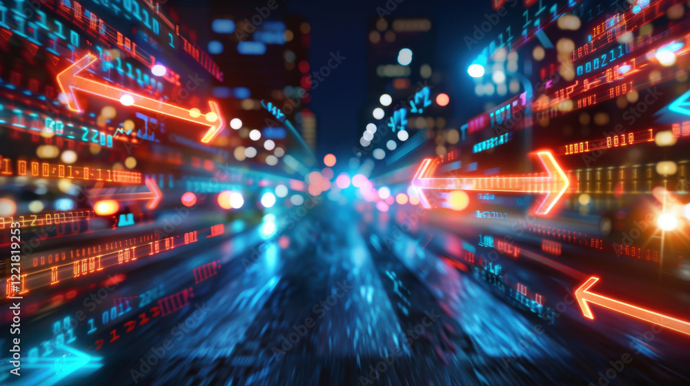 Aufkleber abstract digital background with glowing arrows and data streams, representing technology and innova