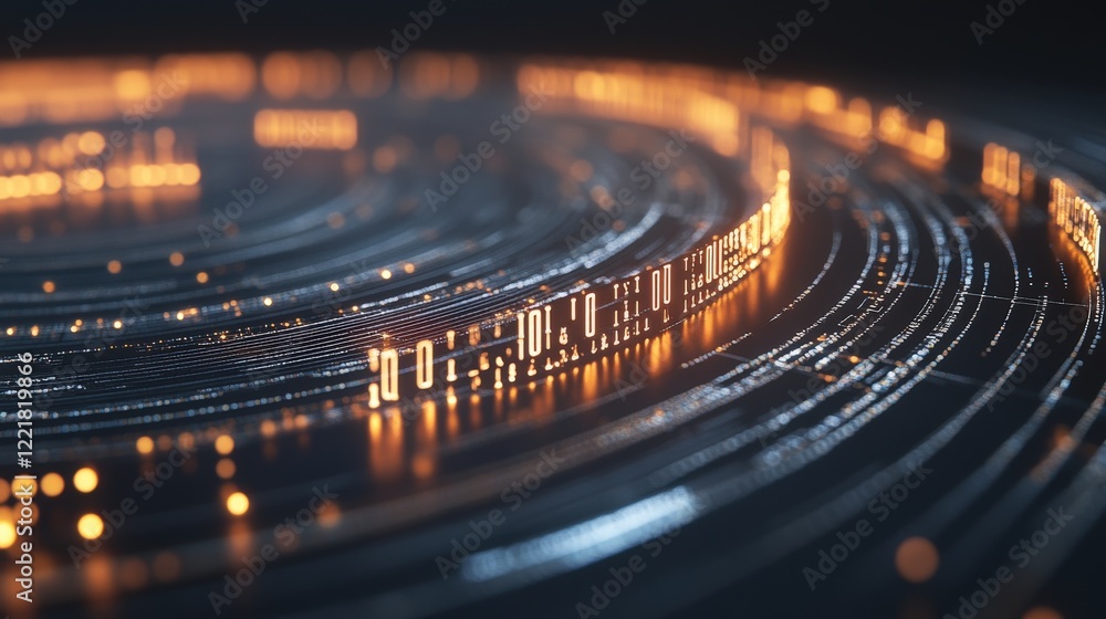 Leinwandbilder Dynamic Digital Flow of Binary Data Representing Modern Technology and Information Transfer in a Futuristic Abstract Environment with Glowing Particles