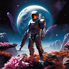 Fototapeta premium the AI Image Generator, Astronaut Exploring an Alien Landscape with Stunning