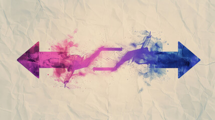 Creative abstract design featuring pink and blue arrows with splash effect, symbolizing contrast and duality. textured background adds depth to visual