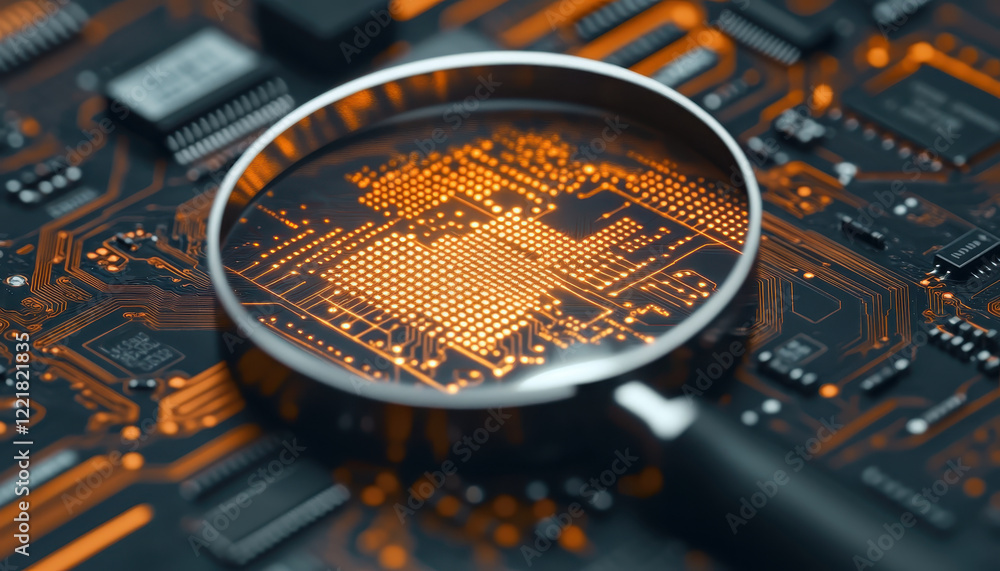 Aufkleber close up view of circuit board under magnification, showcasing intricate patterns and details. vibra