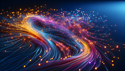 Futuristic Abstract High-Tech Illustration of Flowing Waves and Glowing Dots