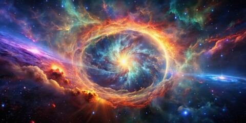 Obraz premium A vibrant cosmic swirl of nebulae and celestial bodies in a breathtaking display of colors and light