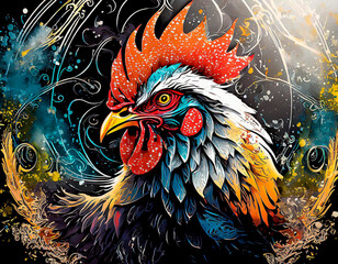 Fototapeta premium fantastic and artistic representation of rooster head logo, full of details, realistic hd - generated by ai