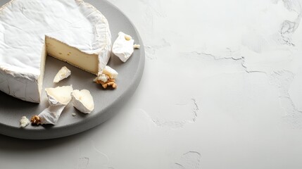 Naklejka premium A Delicious Slice of Cheese on a White Plate Accompanied by a Silver Knife Creating an Inviting Culinary Presentation