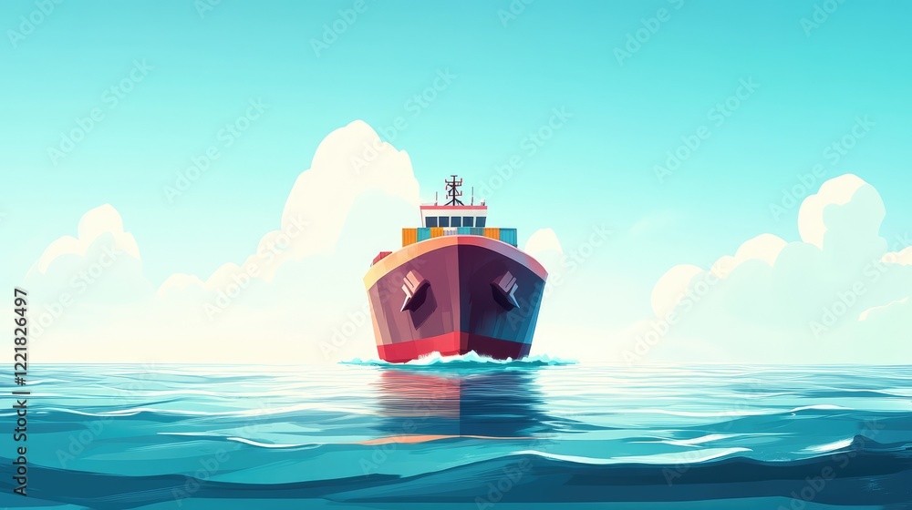 Aufkleber maritime scene with a freighter on a calm ocean, rippling waves and expansive sky creating negative 