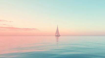 Fototapeta premium Minimalist shot of a quiet shipping lane with a solitary vessel on the horizon under a pastel sky