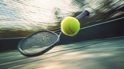 Dynamic Close-Up of Pickleball Paddle Hitting Ball