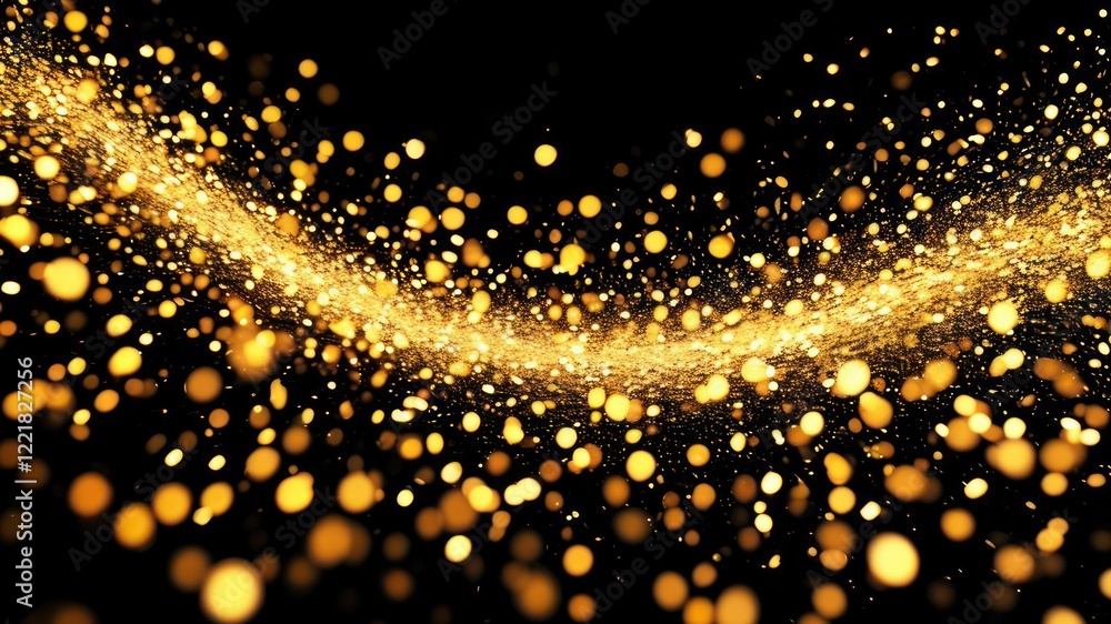 Poster dynamic display of golden sparkling particles creating a festive and celebratory atmosphere
