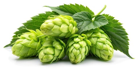 Obraz premium Fresh Green Hops Isolated on White for Craft Beer, Brewing Ingredients, Natural Herbal Remedies, and Botanical Aesthetics
