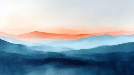 Obraz premium Serene Blue Mountains Sunset Soft Light. AI Generated